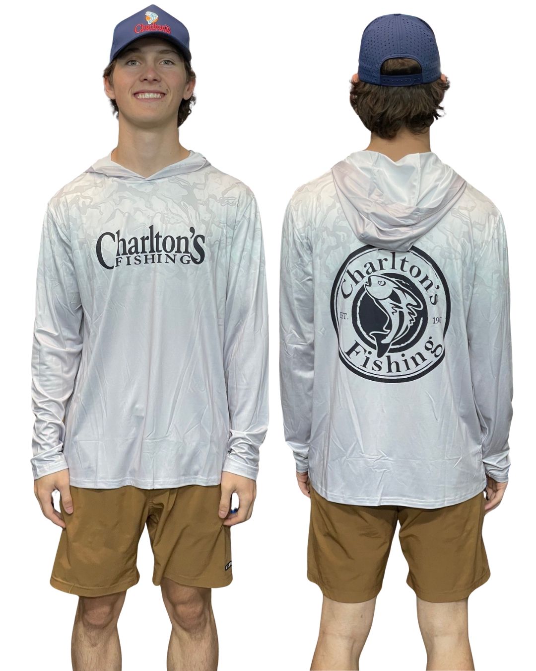 Charltons Fishing Hoodie Fishing Shirt Silver/grey Black [sz:x Small]