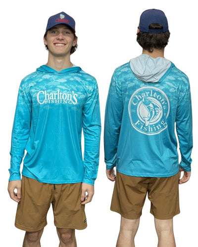 Charltons Fishing Hoodie Fishing Shirt Teal/white [sz:x Small]