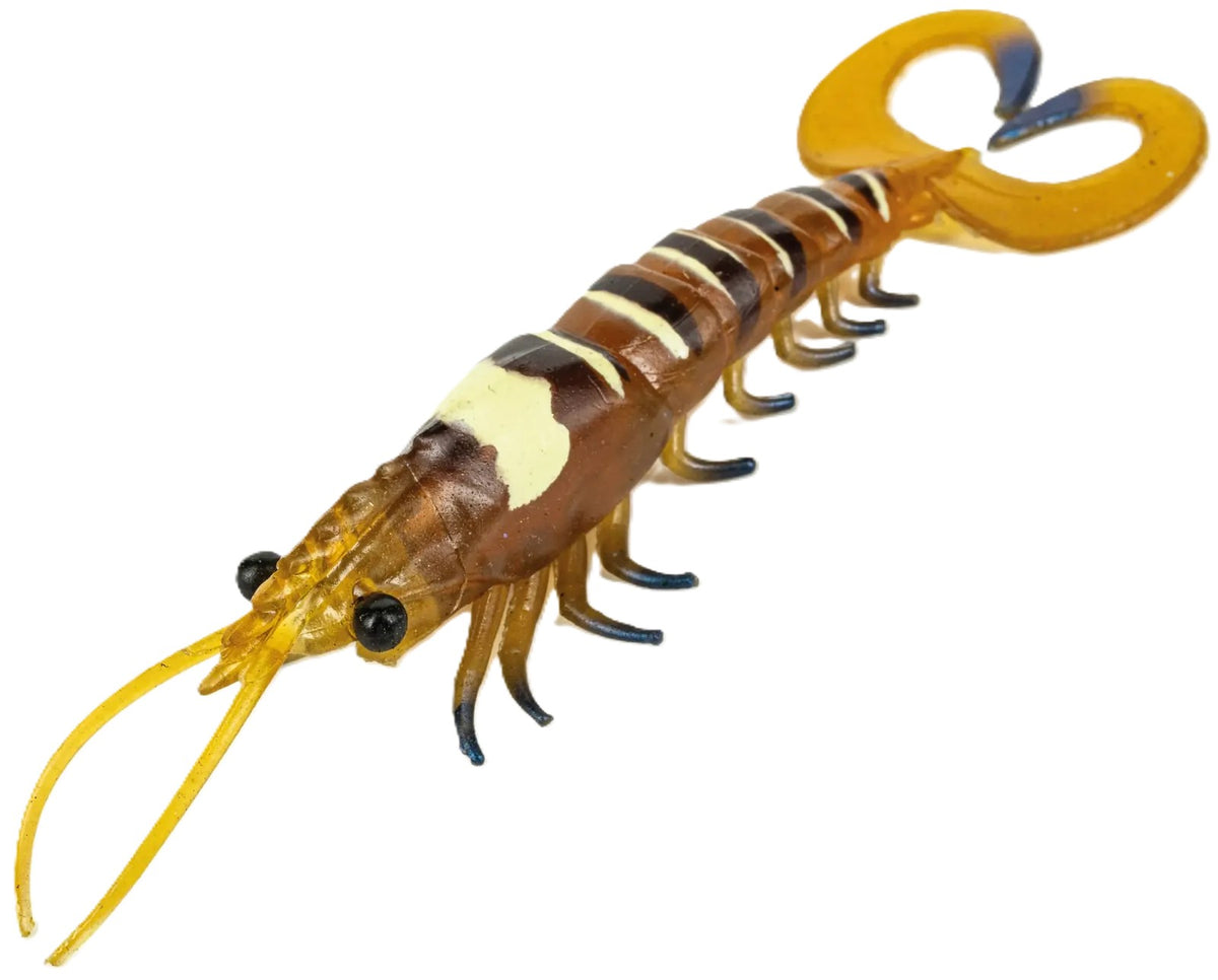 Molix Twin Tail Prawn 5 Inch Soft Plastic Lure [cl:#748 Aussie Tiger Prawn]