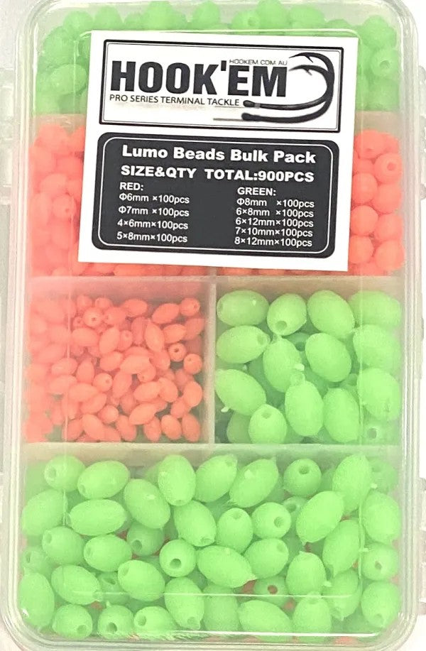 Hookem Lumo Soft Beads 900 Red And Green - Assorted Sizes