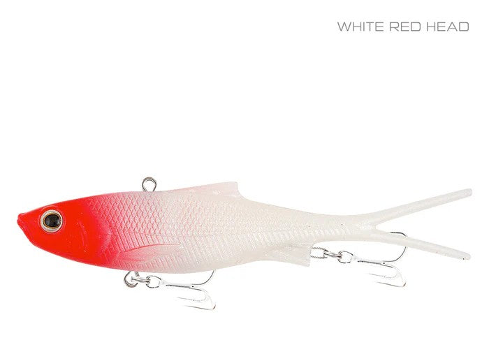 Samaki Vibelicious Fork Tail 100mm Soft Vibe Lure [cl:white Red Head]