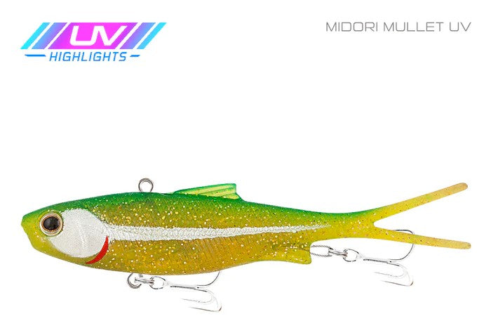 Samaki Vibelicious Fork Tail 125mm Soft Vibe Lure [cl:midori Mullet Uv]