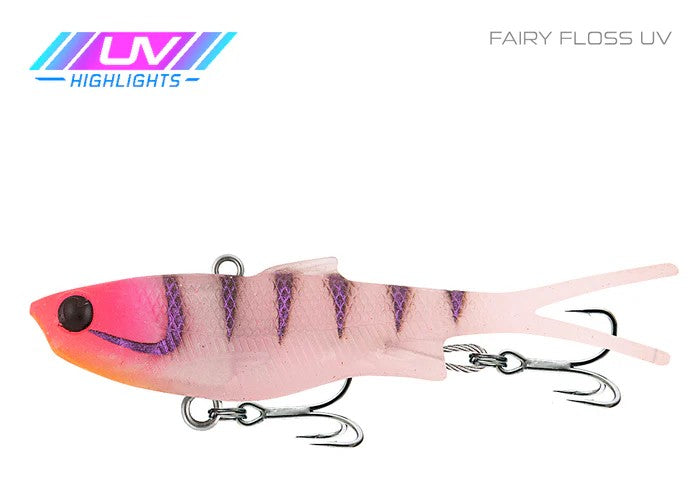 Samaki Vibelicious Fork Tail 70mm Soft Vibe Lure [cl:fairy Floss Uv]