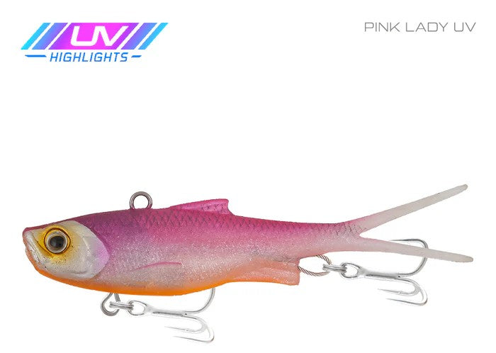Samaki Vibelicious Fork Tail 70mm Soft Vibe Lure [cl:pink Lady Uv]