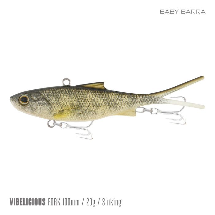 Samaki Vibelicious Fork Tail 100mm Soft Vibe Lure [cl:baby Barra]